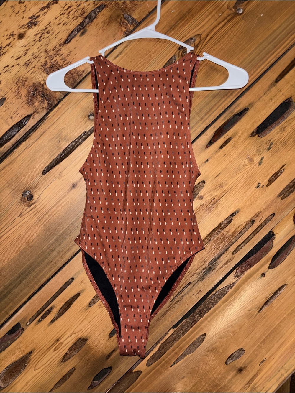 Something Navy Rust Brown Polka-Dot One-Piece